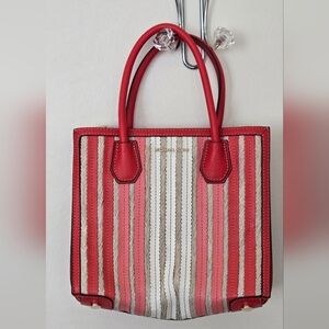 MICHAEL Michael Kors Mercer Accordion Medium Tote Orange Tan Straw W/ Dust Bag